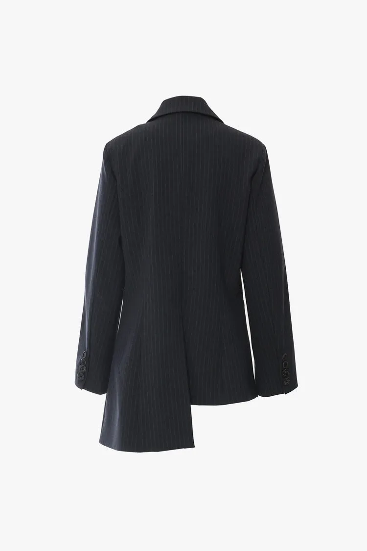 Deconstructed Contrast Lapel Shoulder Pad Single Breasted Striped Blazer