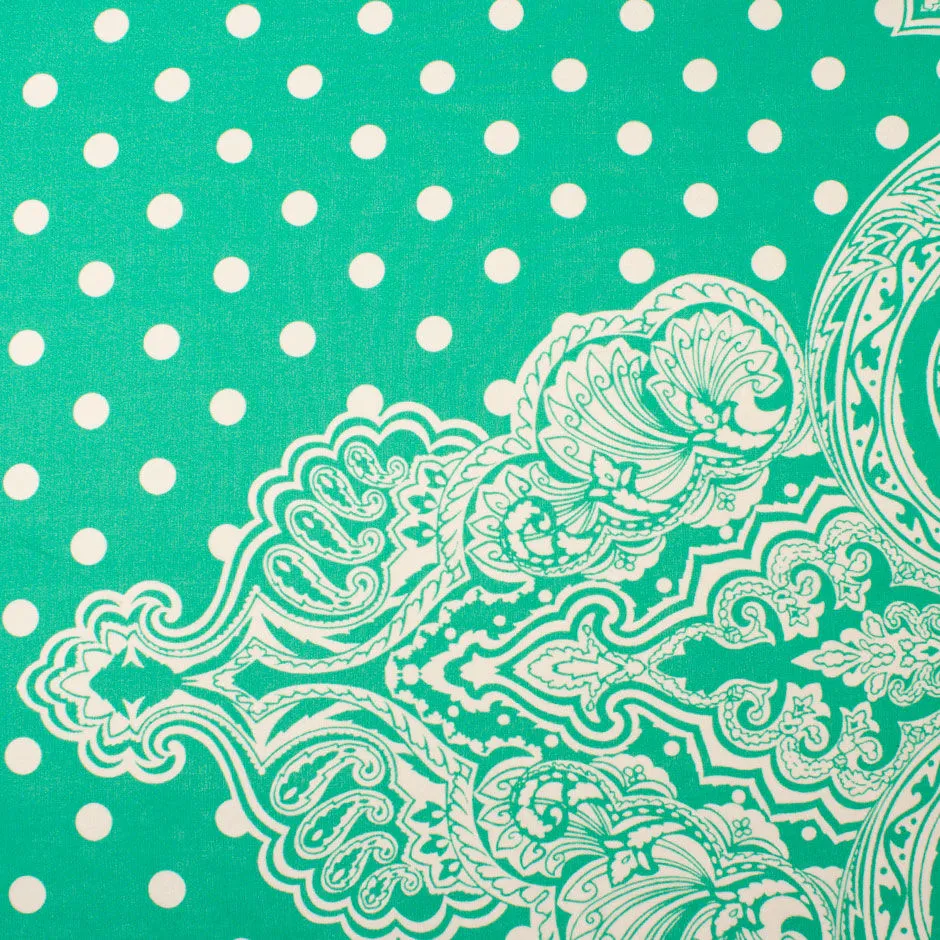 Deep Mint Green Spot & Paisley Printed Silk Georgette