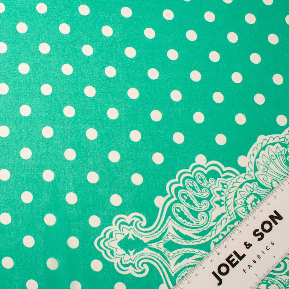 Deep Mint Green Spot & Paisley Printed Silk Georgette