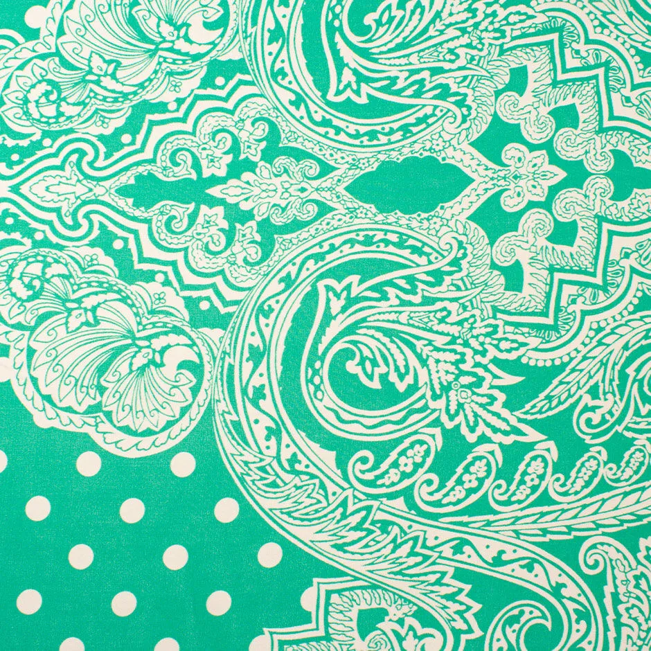 Deep Mint Green Spot & Paisley Printed Silk Georgette