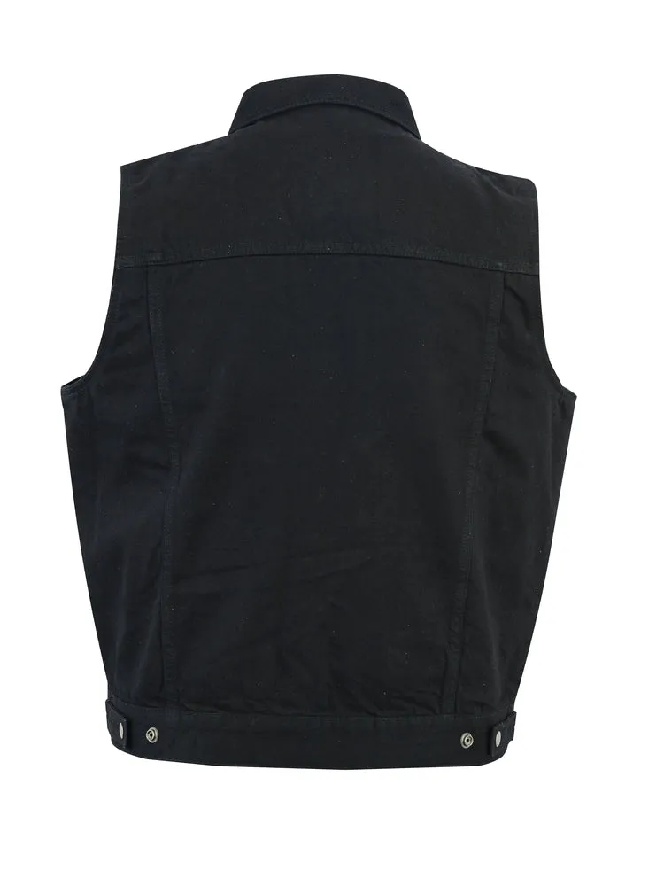 DM970BK Snap Front Denim Vest- Black