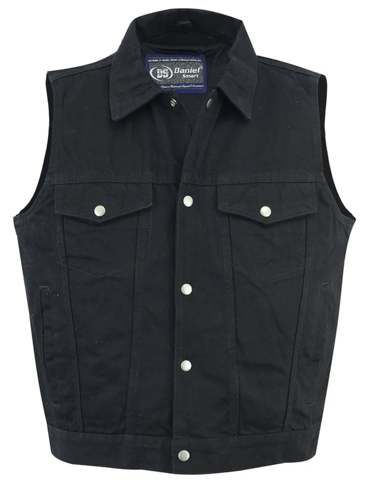 DM970BK Snap Front Denim Vest- Black