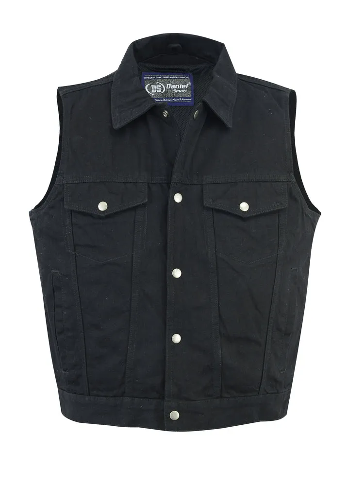 DM970BK Snap Front Denim Vest- Black