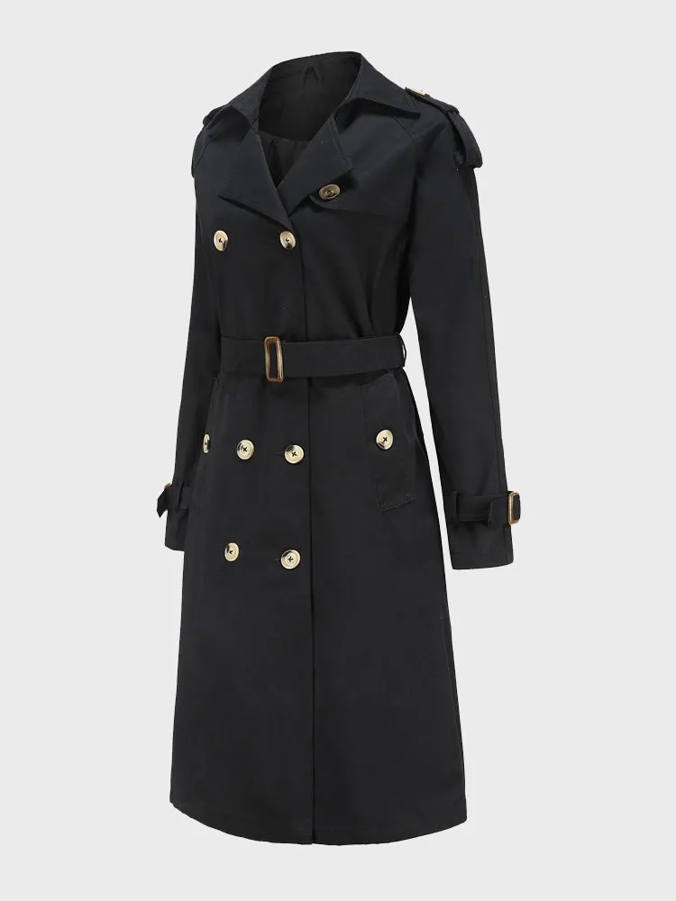 Double Breasted Belted Midi Trench Coat