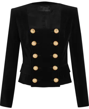 Double-Breasted Black Velvet Jacket