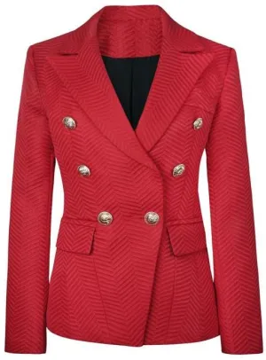 Double-Breasted Jacquard Blazer in Red