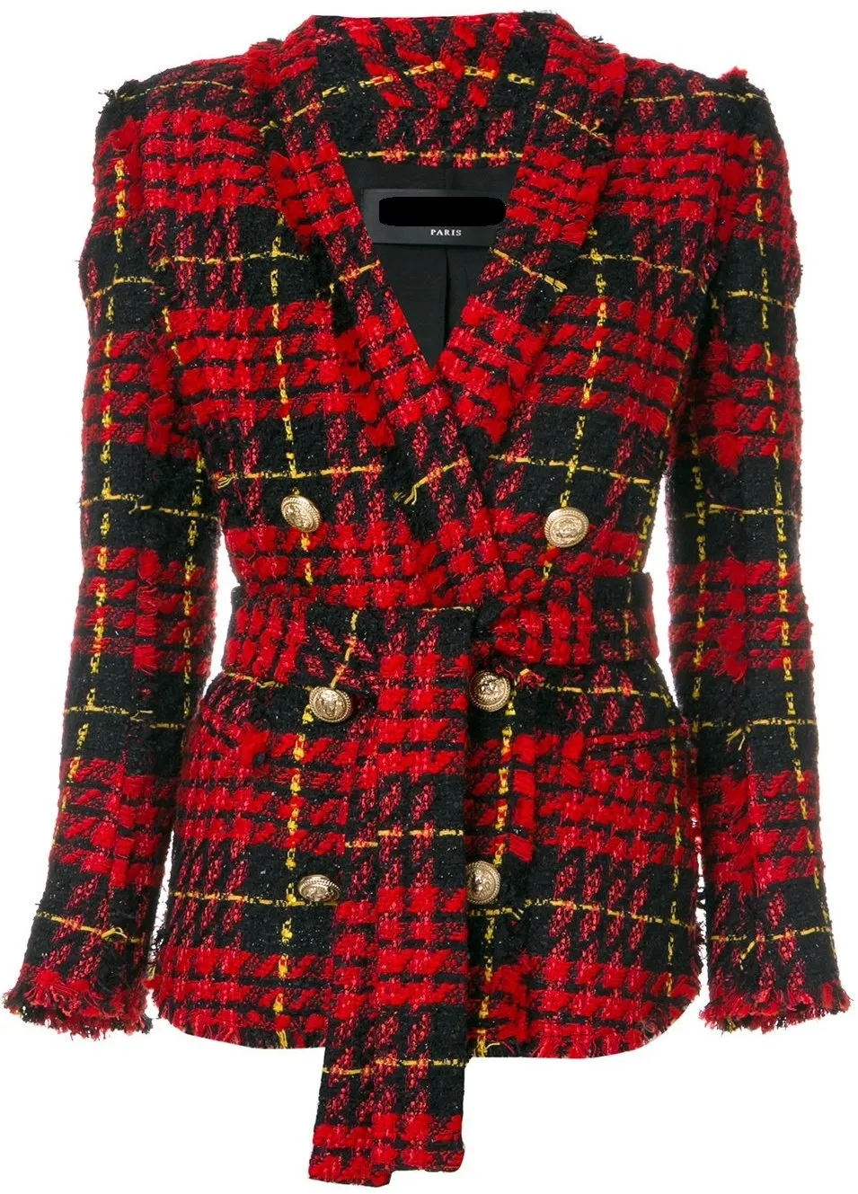 Double-Breasted Plaid Tweed Blazer