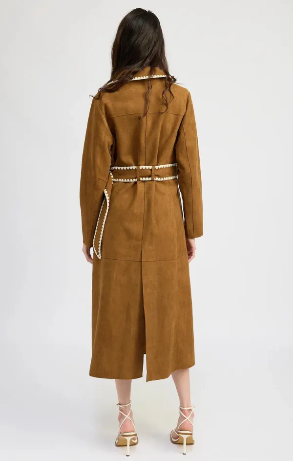 Double Button Closure Suede Trench Coat