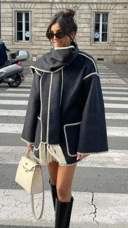 European Style Couture Single-Breasted Scarf Jacket