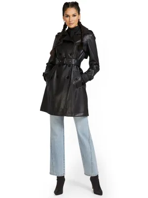 Faux-Leather Belted Trenchcoat