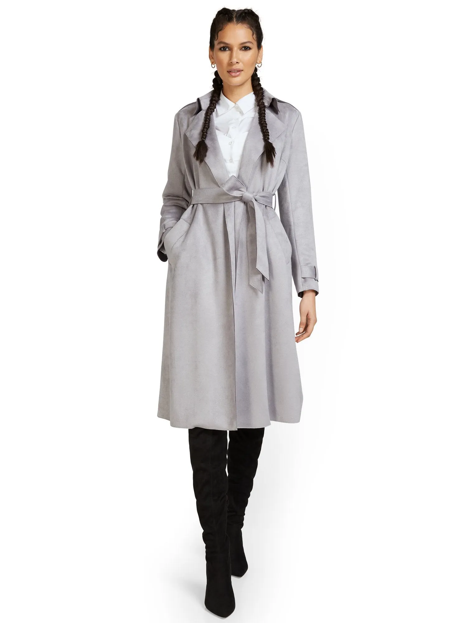 Faux-Suede Flyaway Trenchcoat