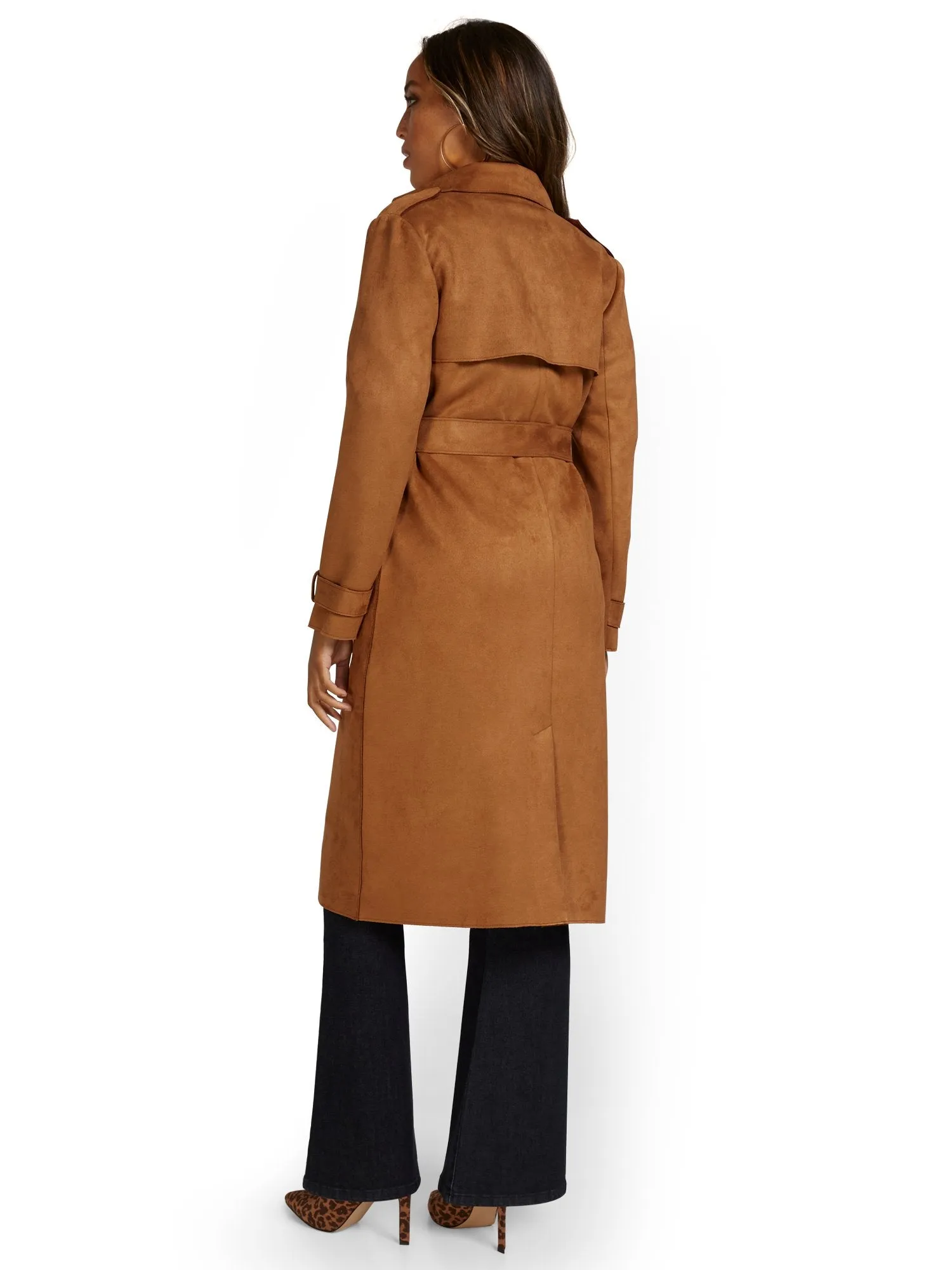 Faux-Suede Flyaway Trenchcoat