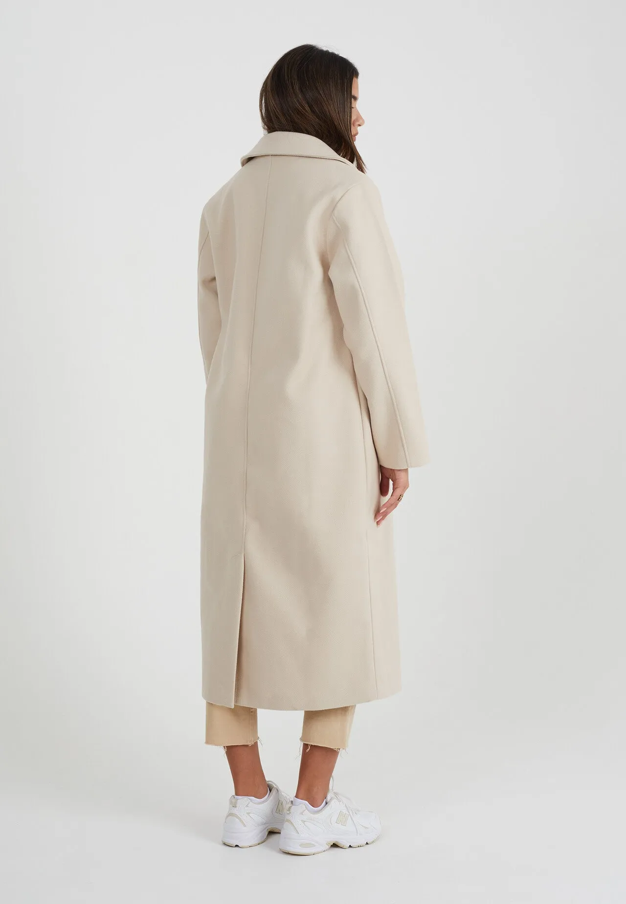 FAUX WOOL LONG PILE LONG LENGTH DOUBLE BREASTED COAT