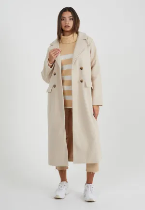 FAUX WOOL LONG PILE LONG LENGTH DOUBLE BREASTED COAT