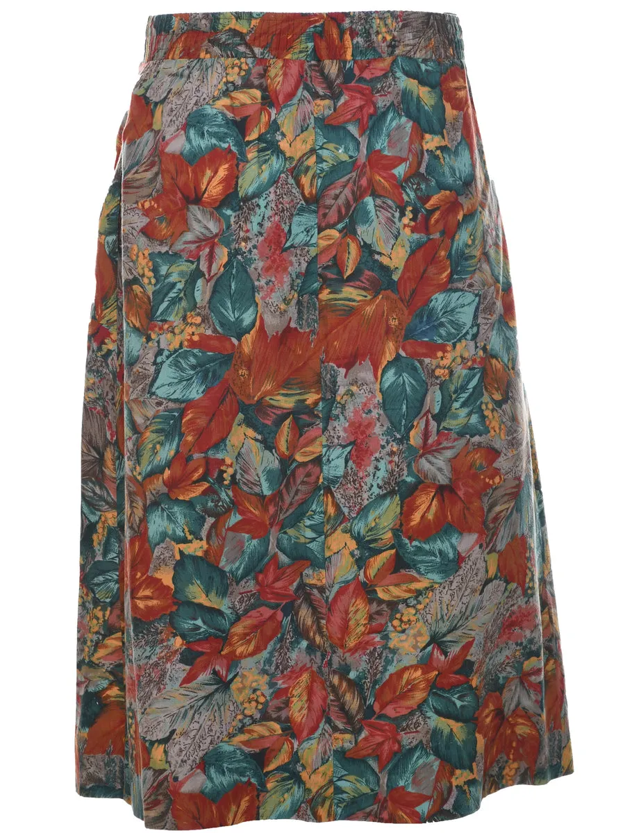 Floral Pattern Pleated Skirt - M