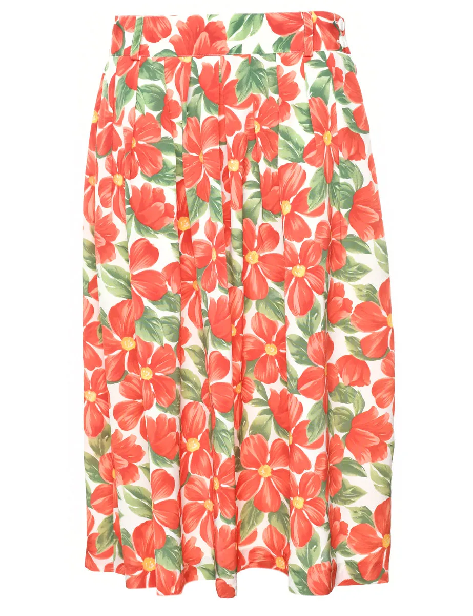 Floral Print Pleated Skirt - M