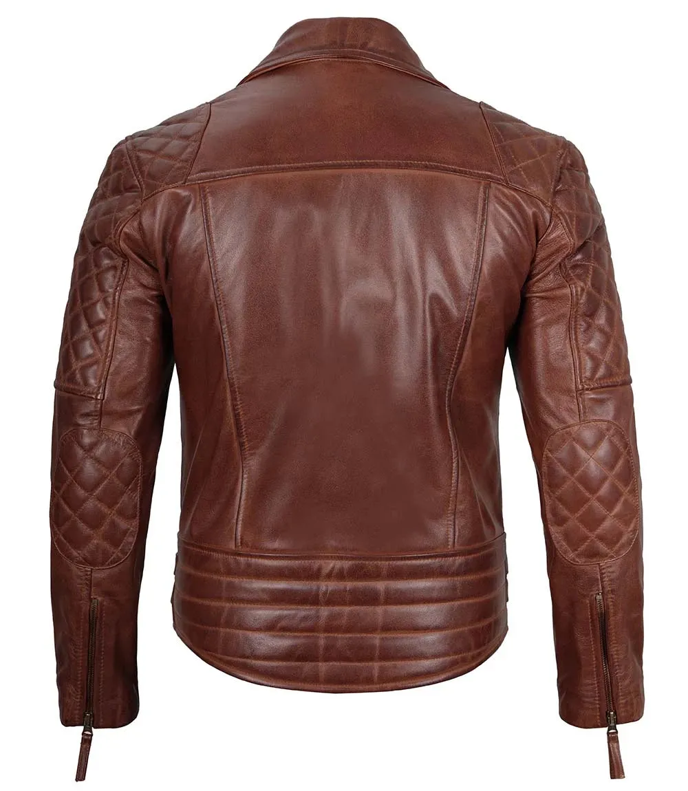 Frisco Mens Distressed Brown Quilted Asymmetrical Leather Biker Jacket