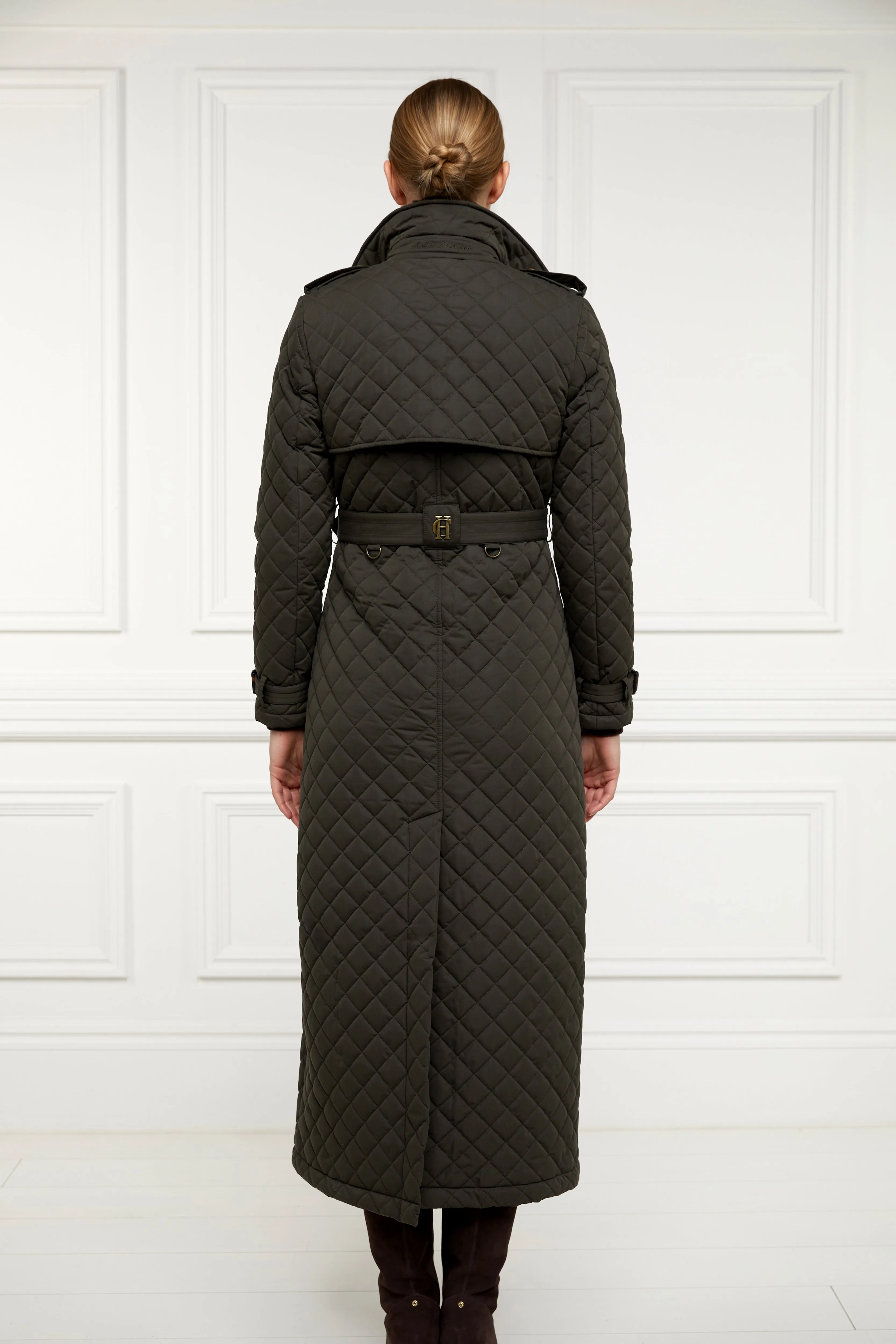 Full Length Enstone Quilted Trench Coat (Dark Olive)