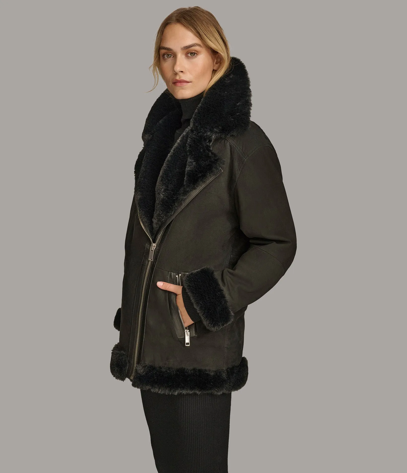 Giovanna Suede Asymmetrical With Faux Fur Lining