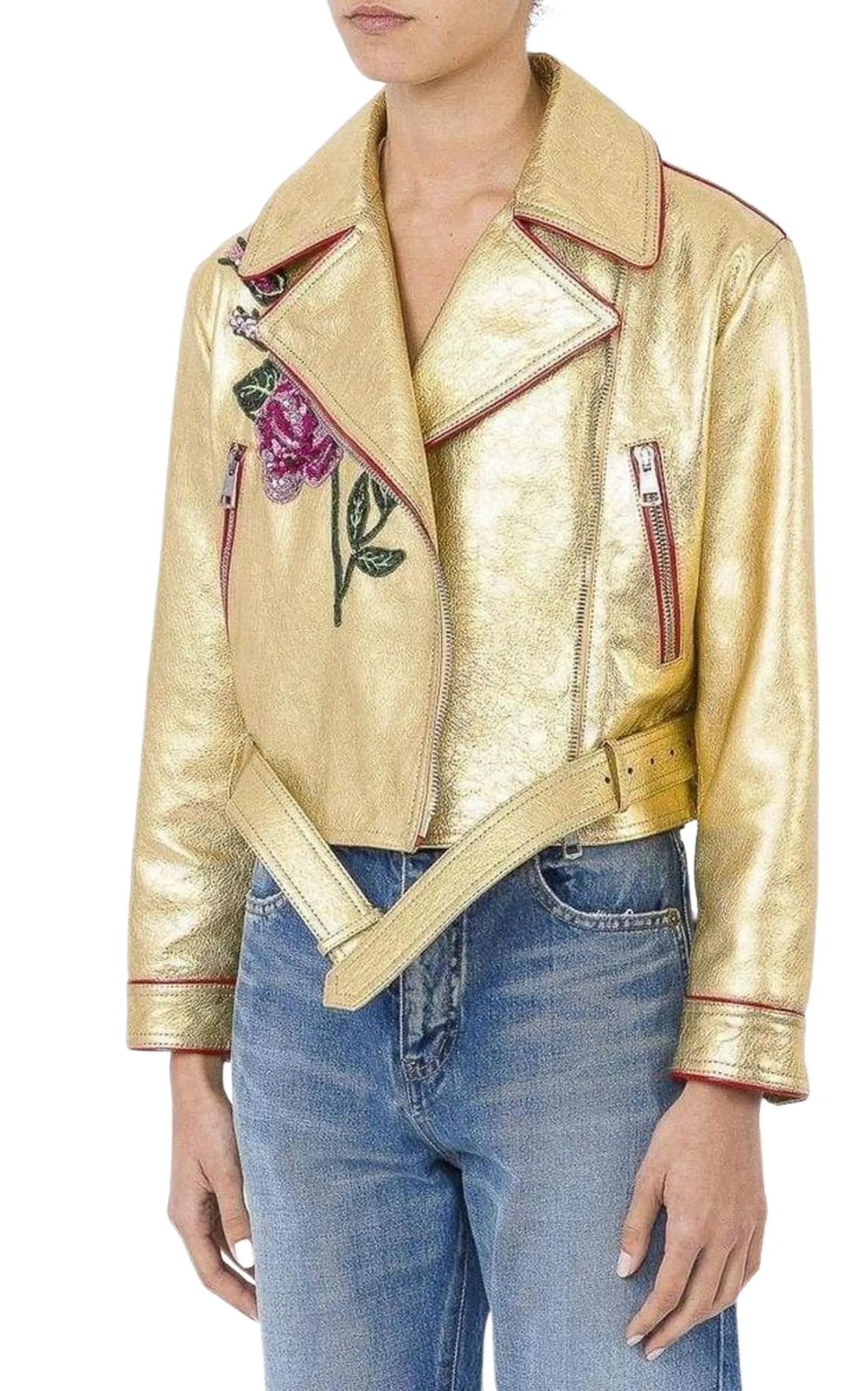 Gold Leather Short Biker Jacket