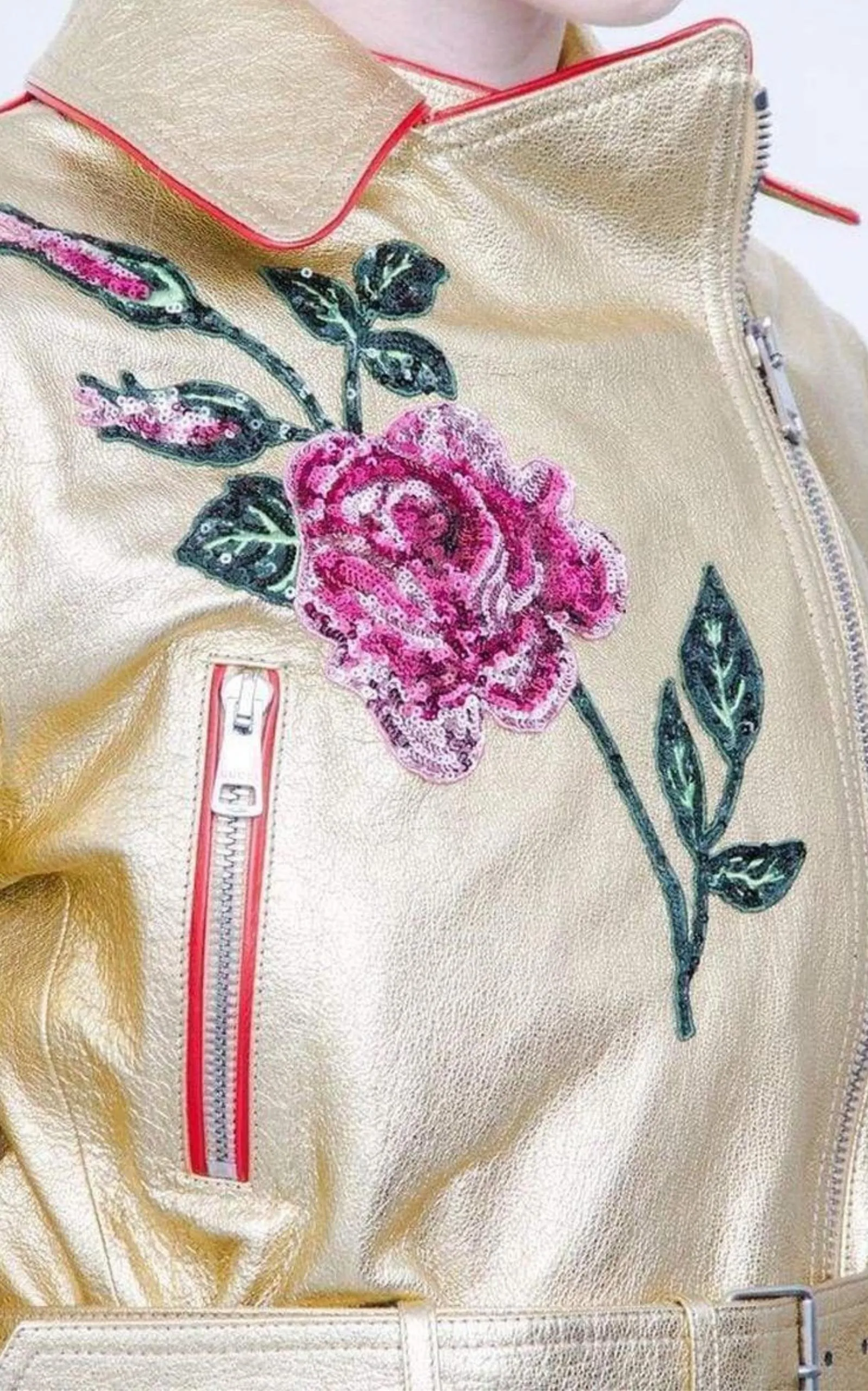 Gold Leather Short Biker Jacket