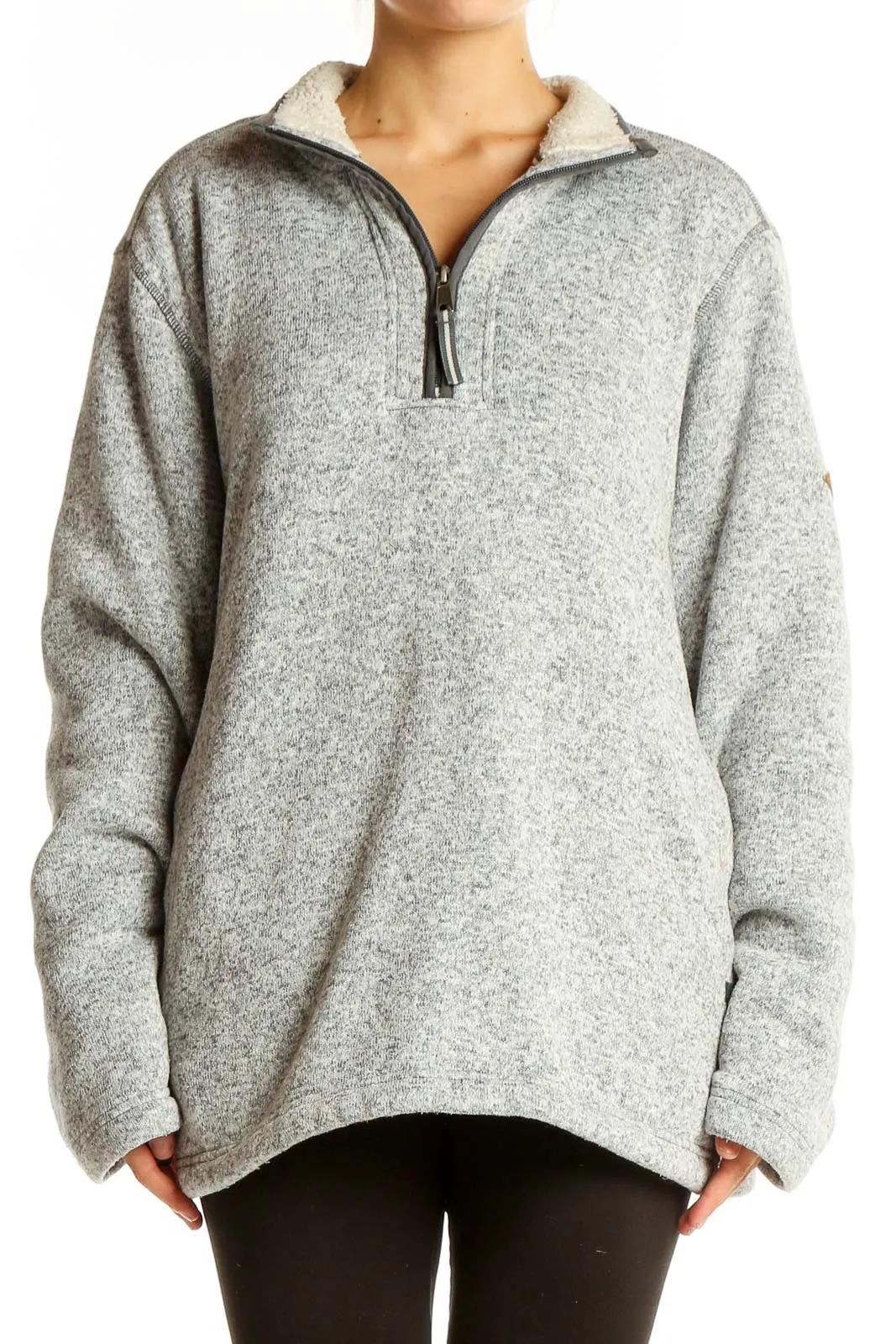 Gray Polyester Half-Zip Fleece Jacket