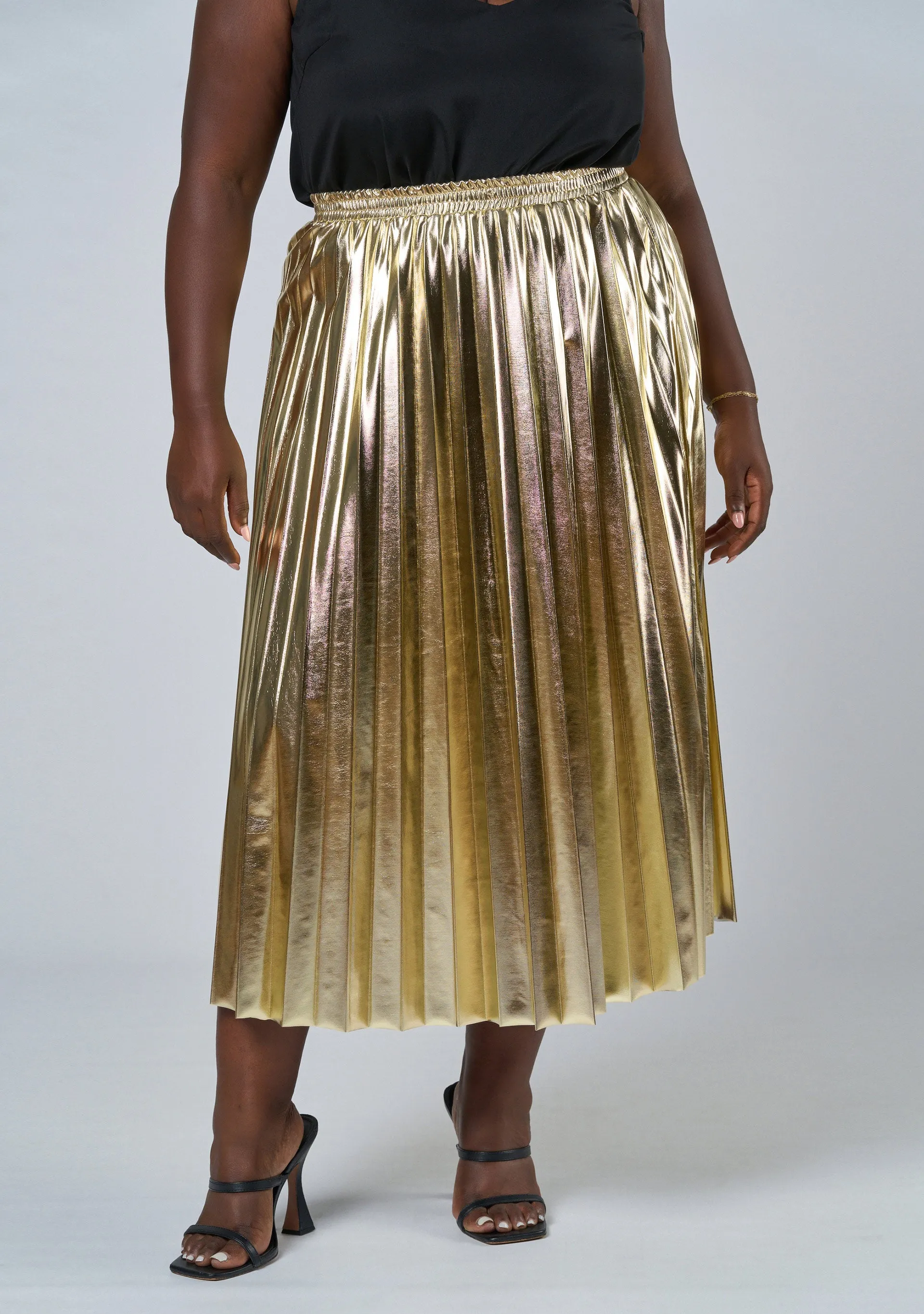 Halle Metallic Pleated Skirt