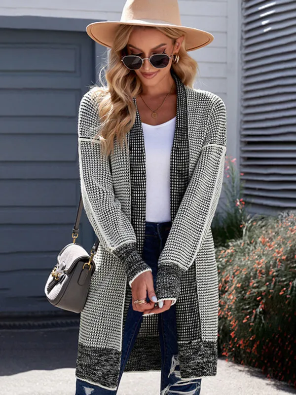 Heathered Knit Mid-Length Open Front Sweater | Duster Cardigan