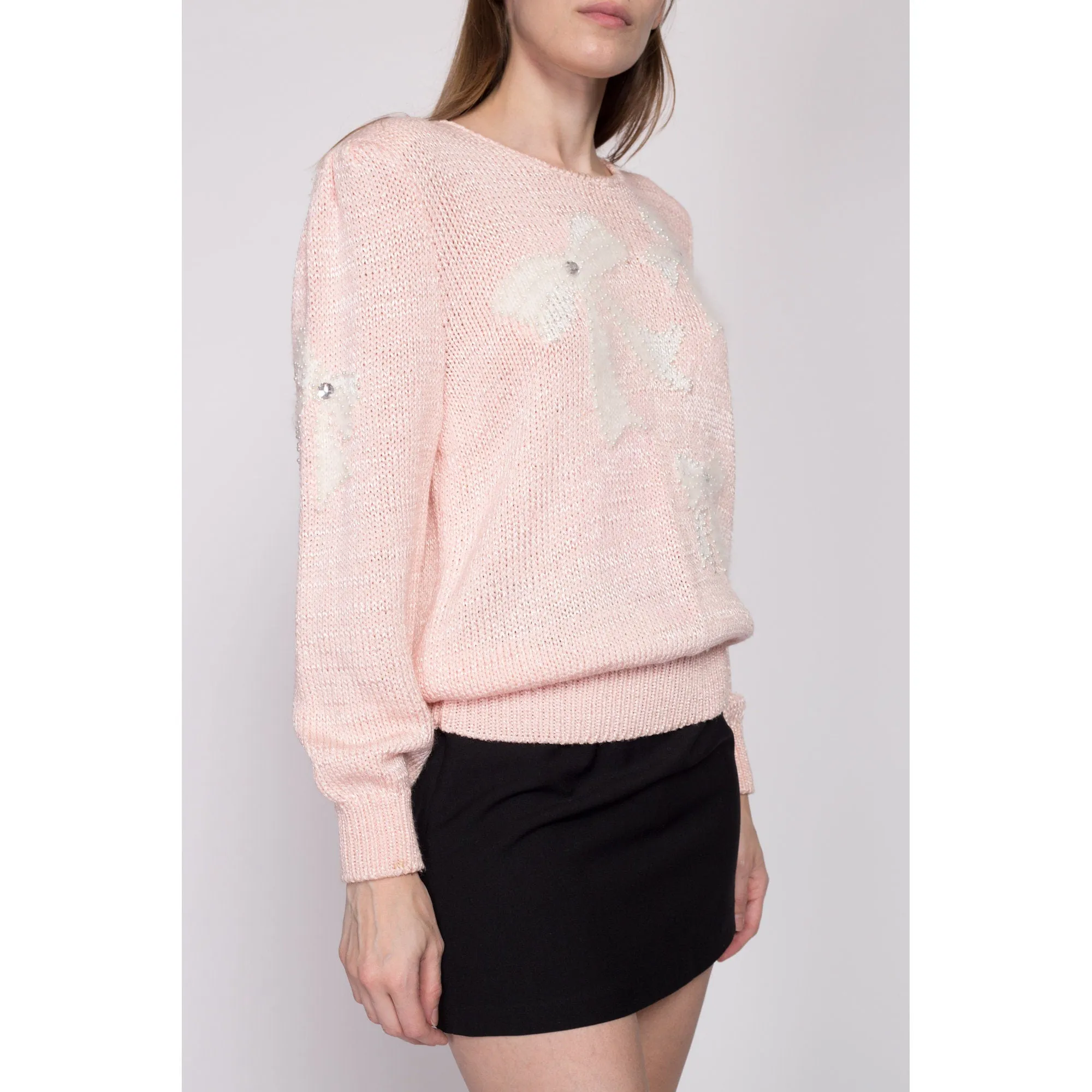 Med-Lrg 80s Pink Pastel Angora Bow Sweater