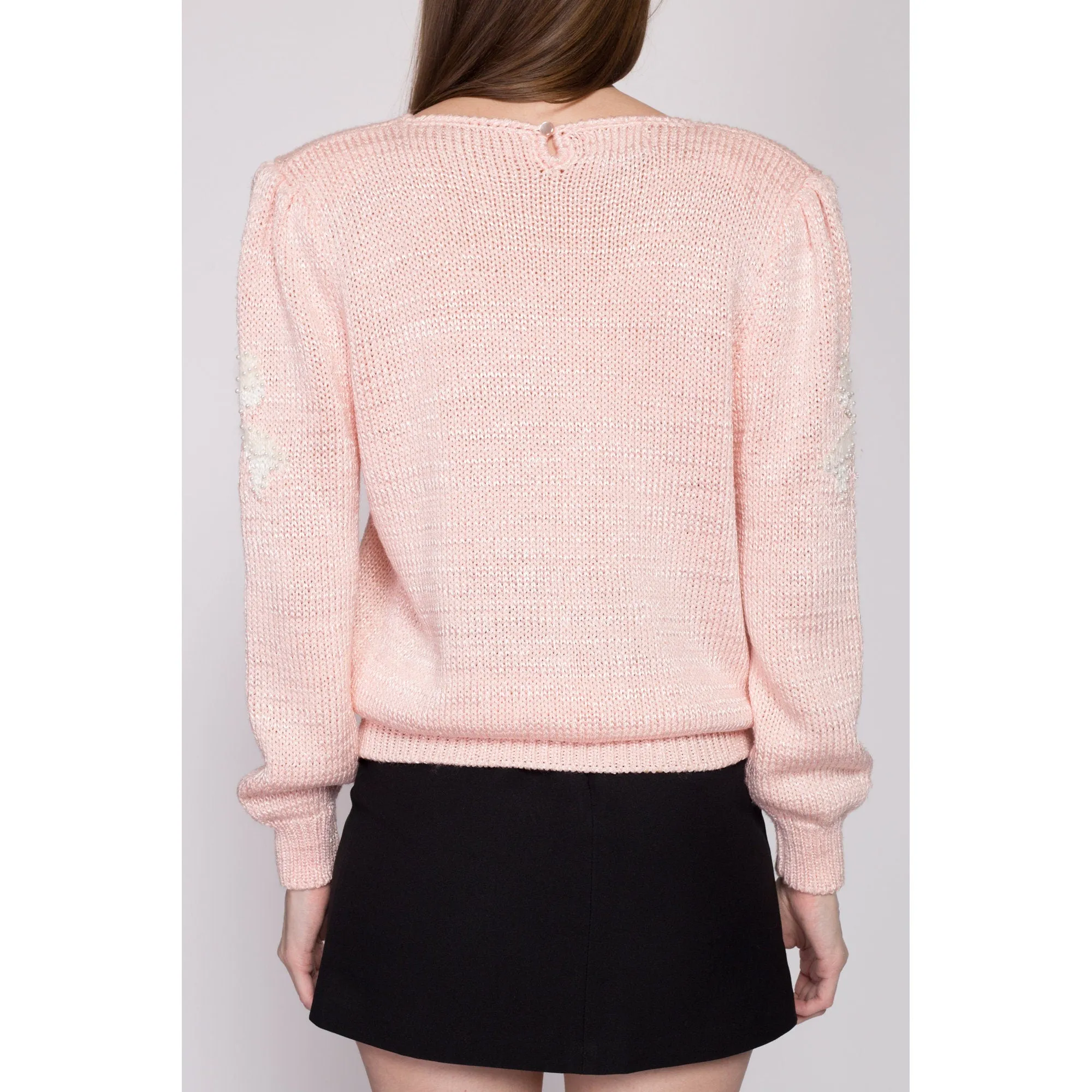 Med-Lrg 80s Pink Pastel Angora Bow Sweater