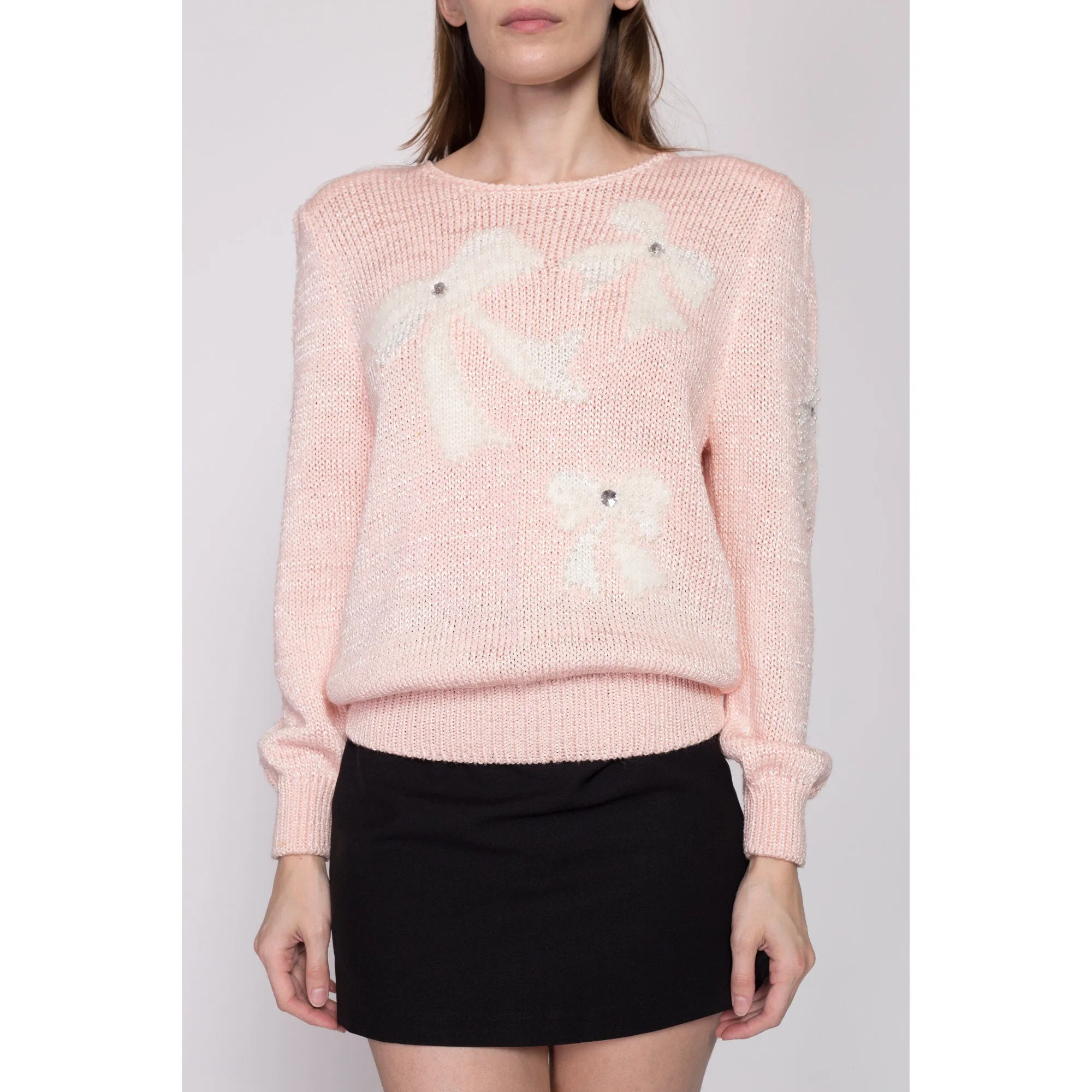 Med-Lrg 80s Pink Pastel Angora Bow Sweater