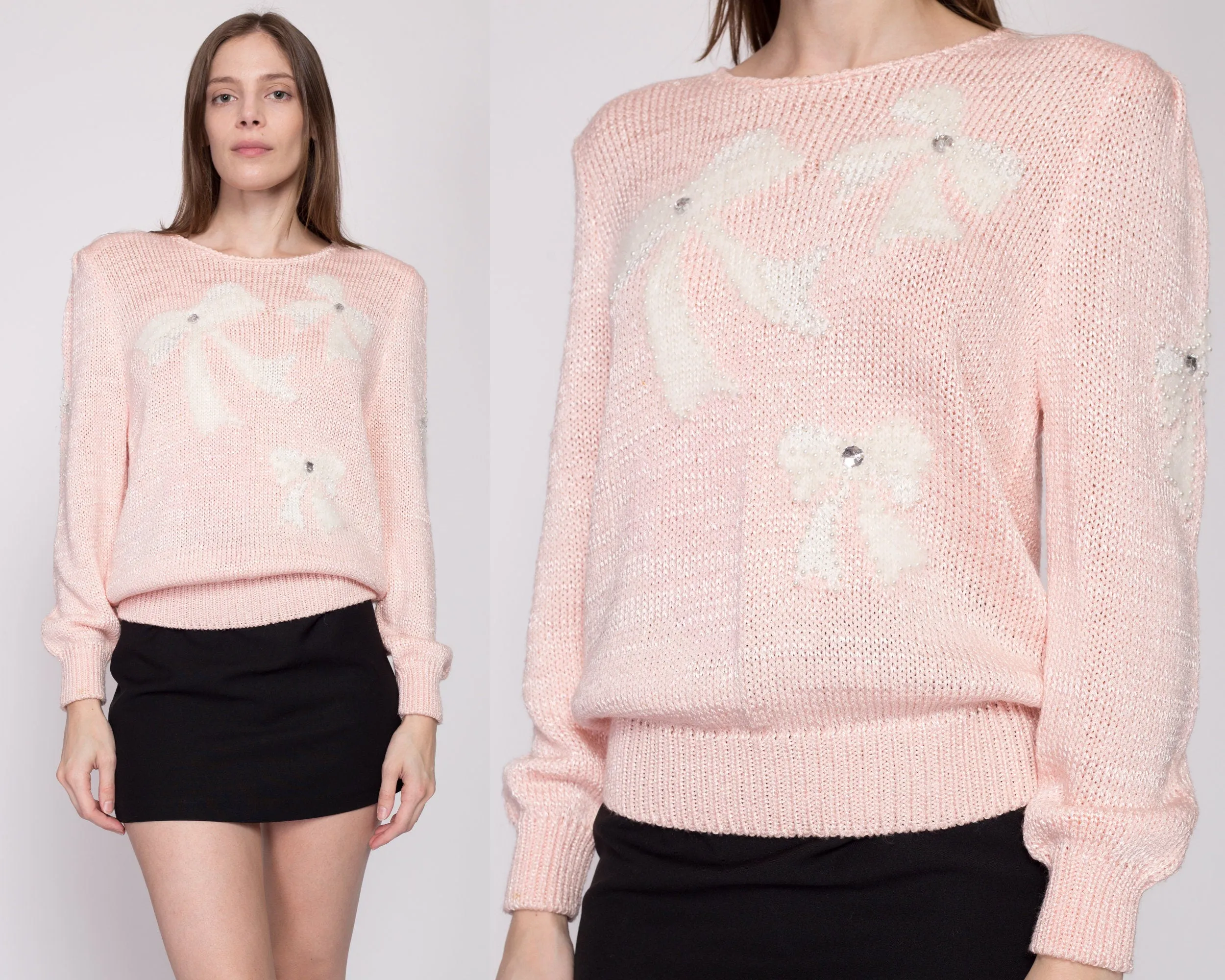 Med-Lrg 80s Pink Pastel Angora Bow Sweater