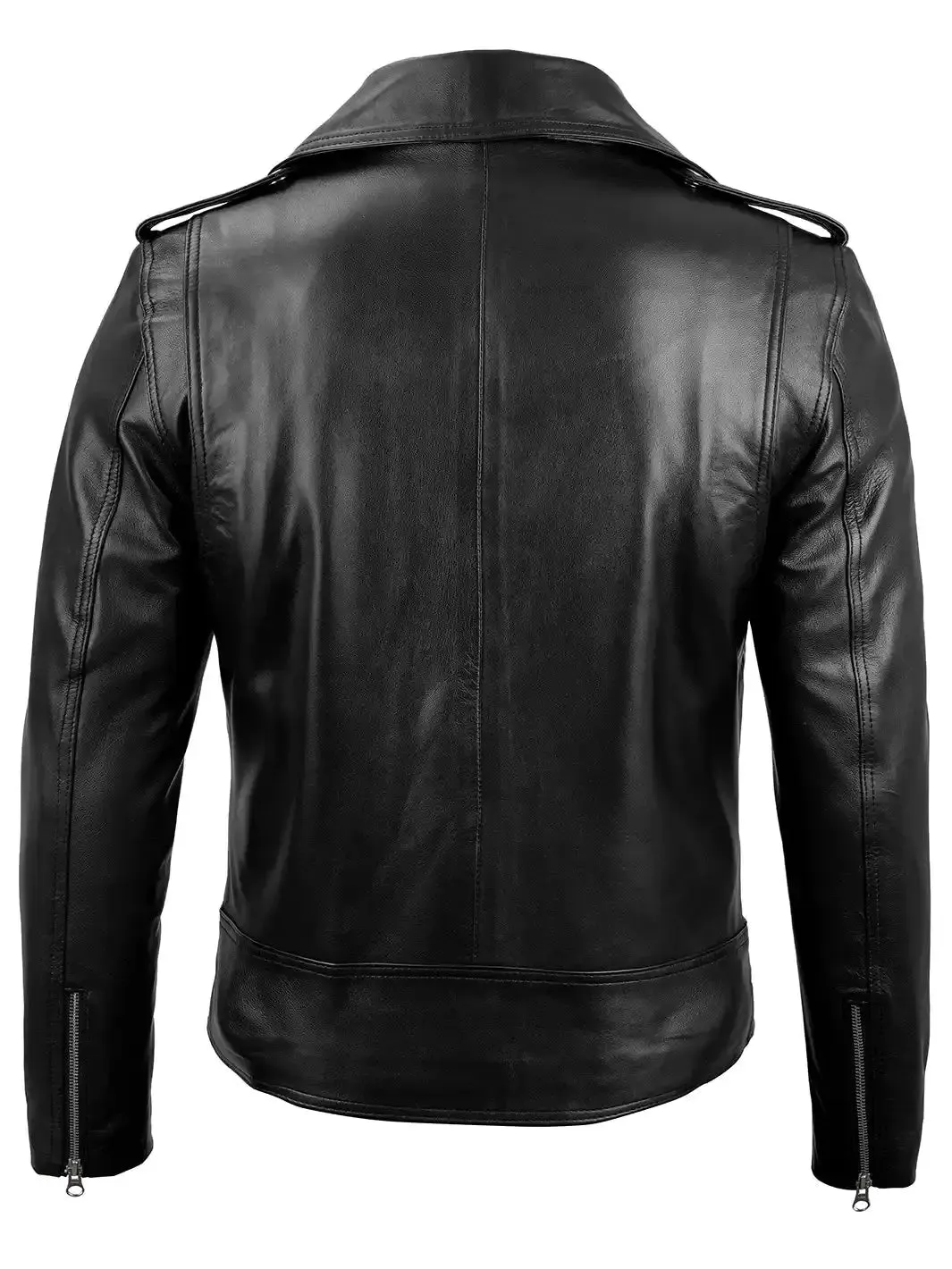 Mens Black Asymmetrical Belted Leather Biker Jacket