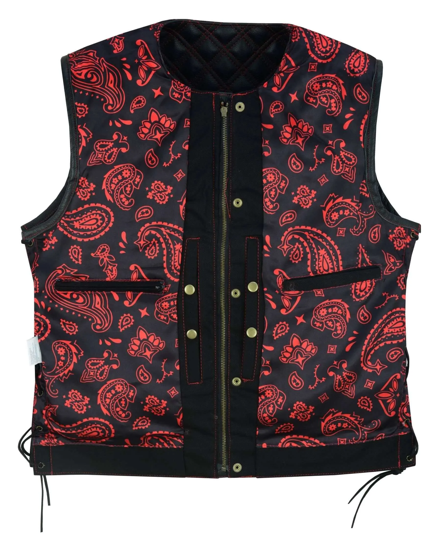 Men's SOA Vest double Red Thread Club Vest, Concealed Gun Pockets Collar Less