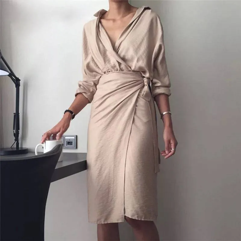 Midi Low Neck Wrap Dress