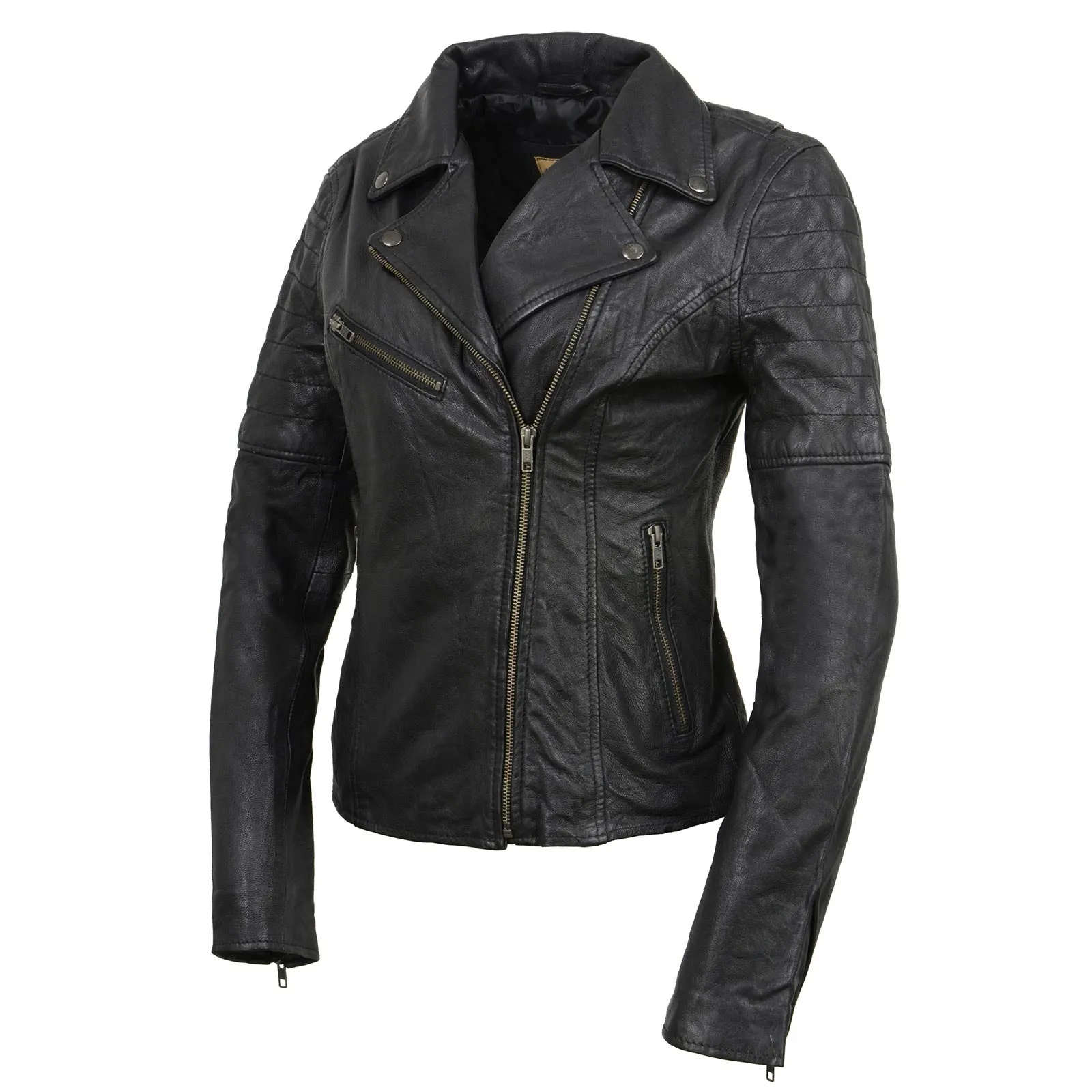 Milwaukee Leather Black Vintage Motorcycle Inspired Vegan Tan Fashion Leather Jacket for Women SFL2812