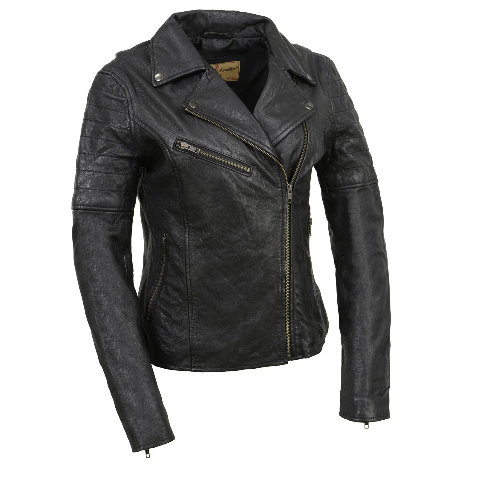 Milwaukee Leather Black Vintage Motorcycle Inspired Vegan Tan Fashion Leather Jacket for Women SFL2812