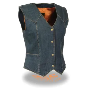 Milwaukee Leather MDL4000 Women's Blue Plain Side 4 Snap Front Denim Vest