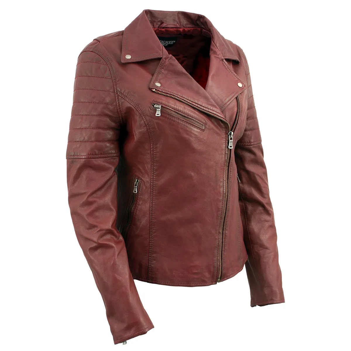 Milwaukee Leather SFL2812 Red Vintage Motorcycle Inspired Leather Jacket for Women - Veg-Tan Fashion Jacket