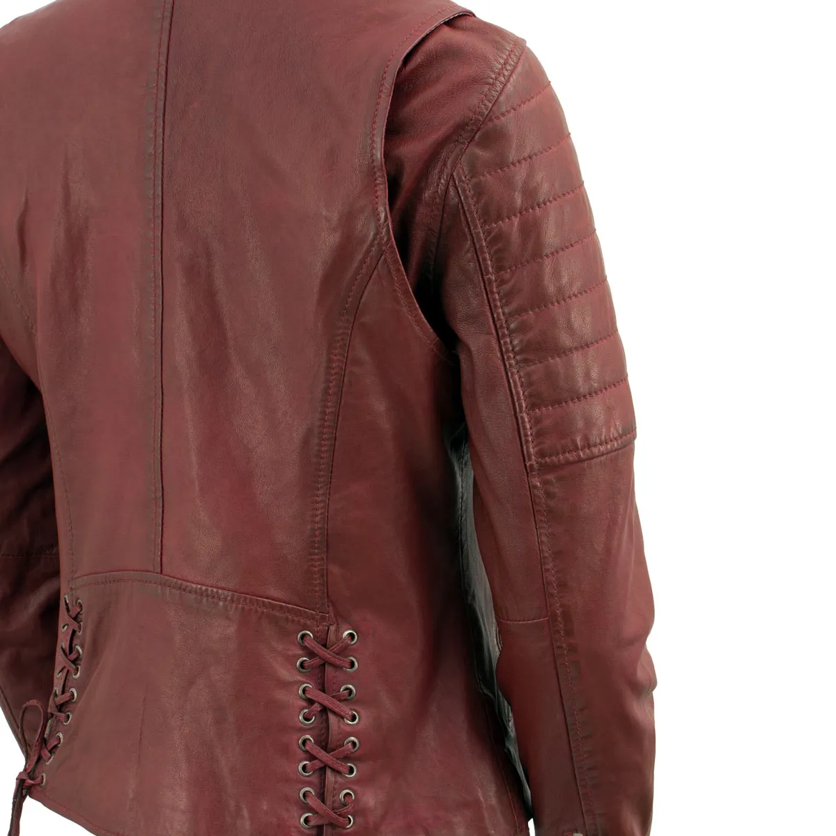 Milwaukee Leather SFL2812 Red Vintage Motorcycle Inspired Leather Jacket for Women - Veg-Tan Fashion Jacket