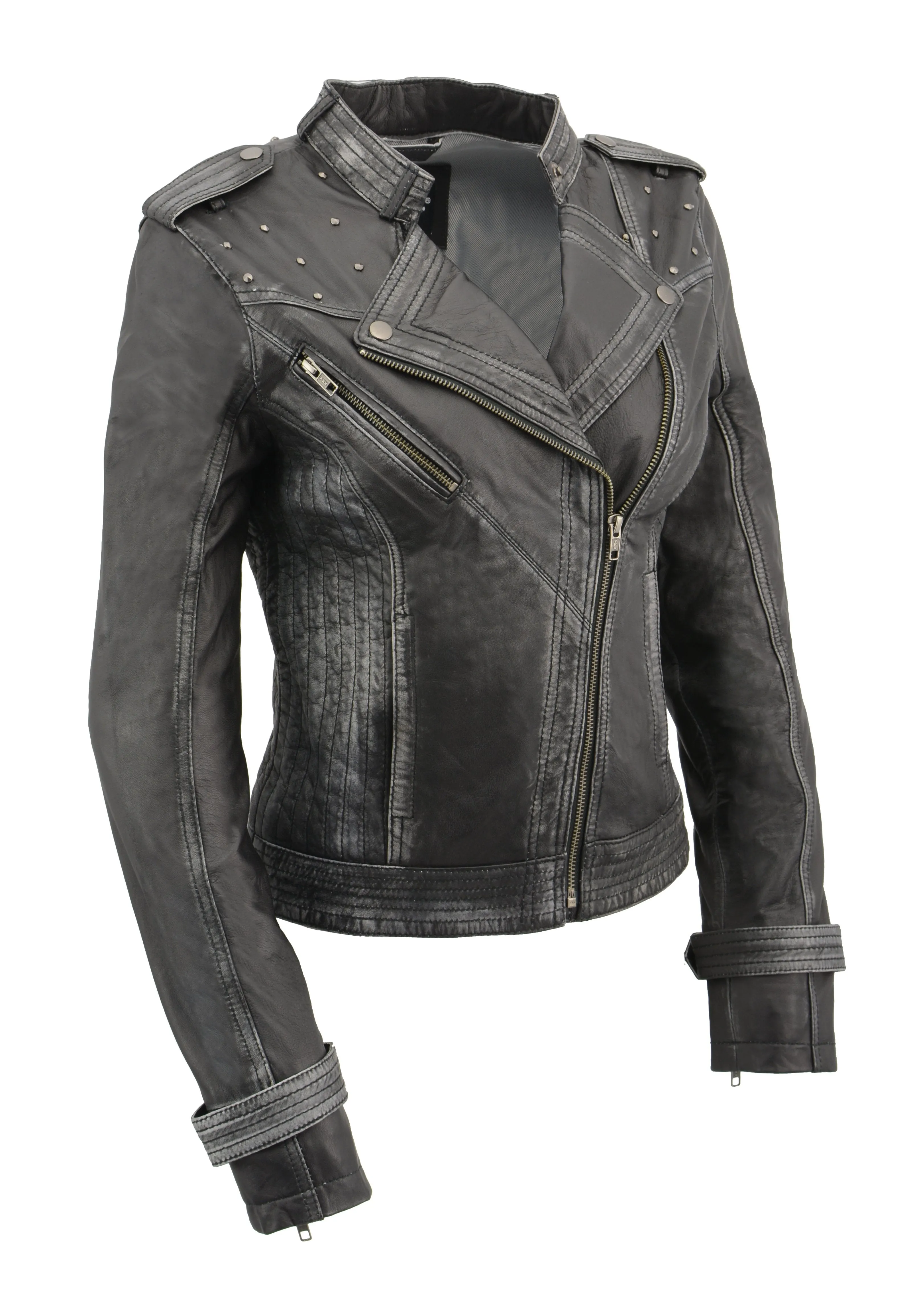 Milwaukee Leather SFL2840 Women's Maiden Black Premium Sheepskin Motorcycle Fashion Leather Jacket with Studs