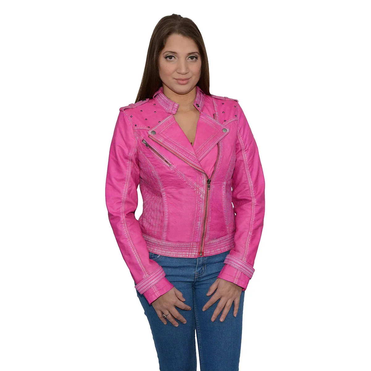 Milwaukee Leather Women's Maiden Pink Premium Sheepskin Motorcycle Fashion Leather Jacket with Studs SFL2840