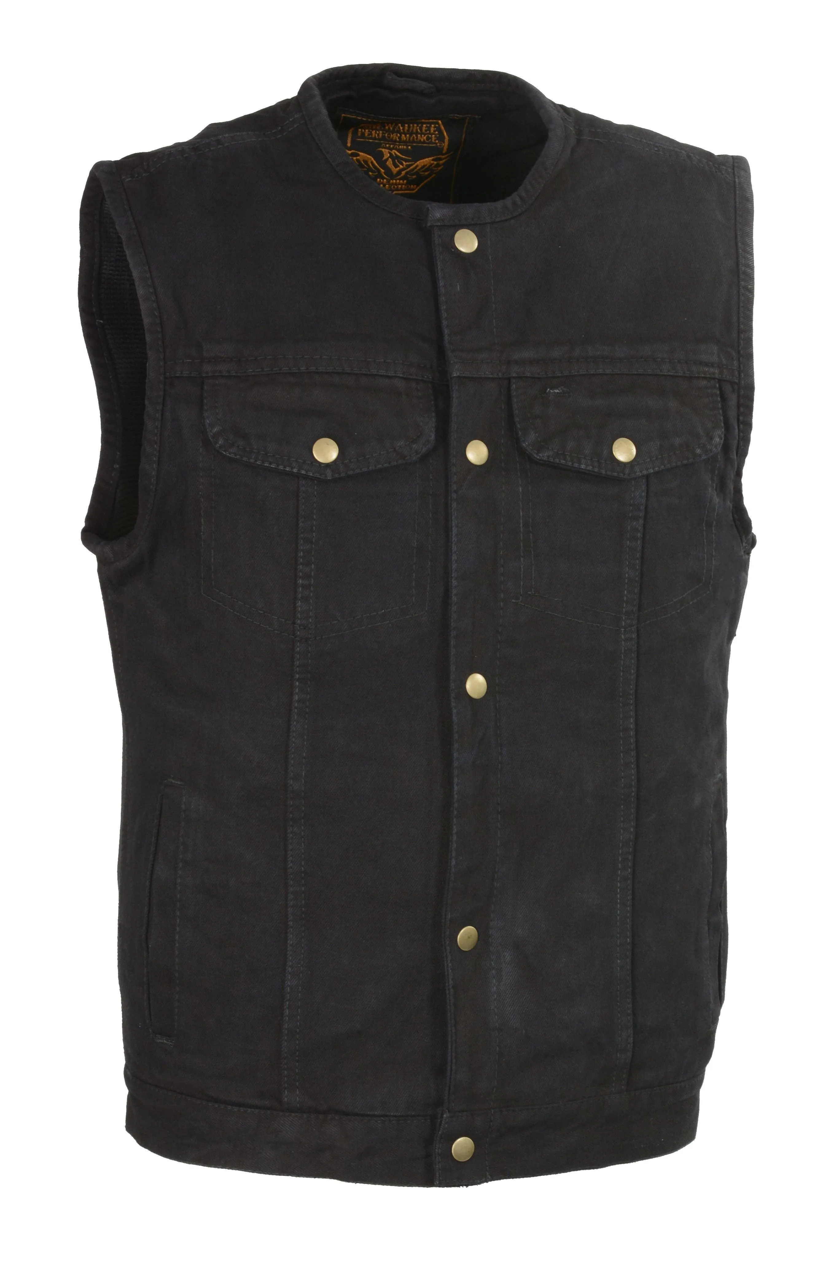 Milwaukee Performance Denim-DM1937-Men's Snap Front Black Denim Club Vest w/ Gun Pocket