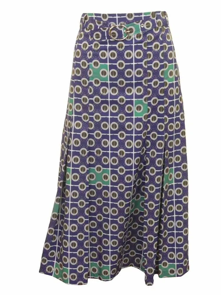 Mizzoni Belted Print Pleat Skirt