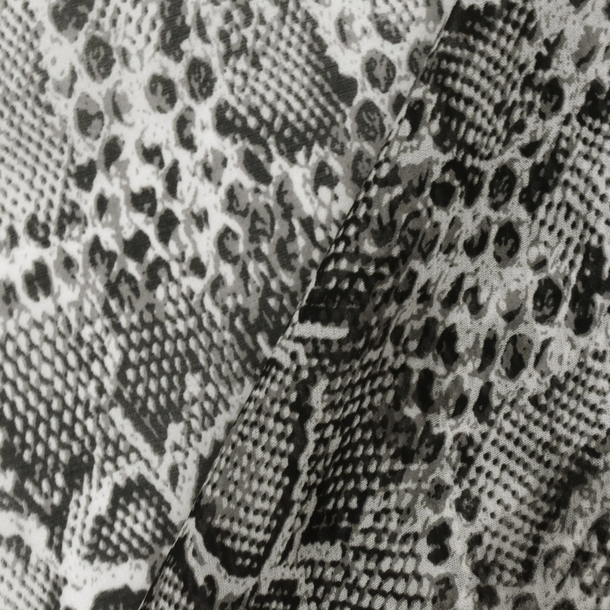 Moody Black- Gray-Ivory Reptile Pattern Printed Silk Chiffon Fabric