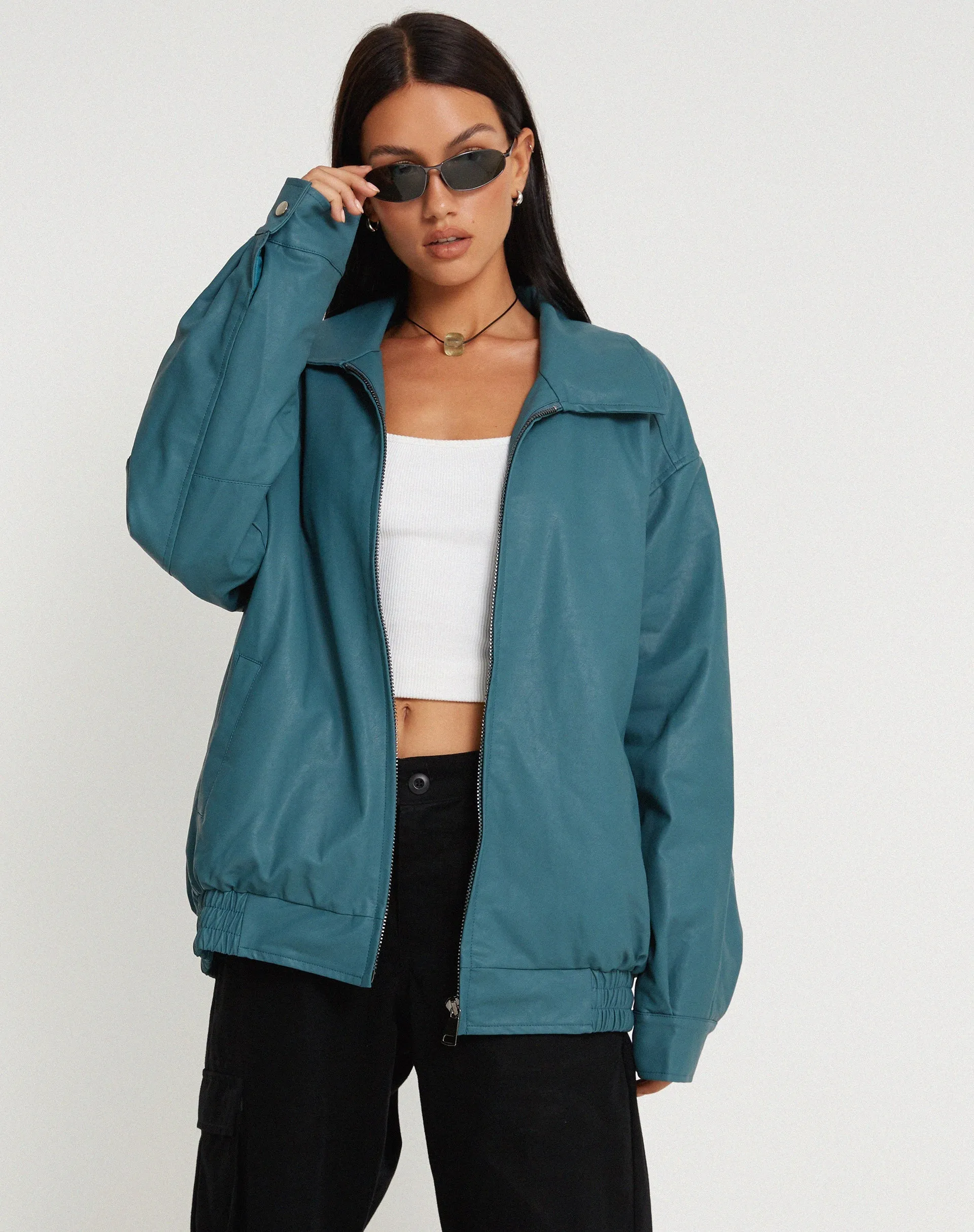 MOTEL X JACQUIE Cavita Jacket in PU Grey Blue