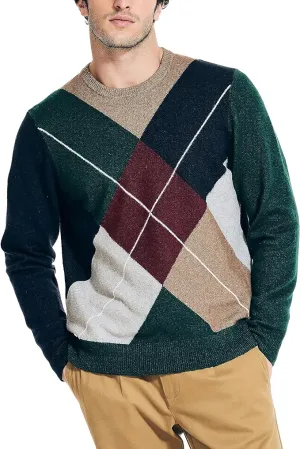 Nautica Men's Sustainably Crafted Argyle Crewneck Sweater