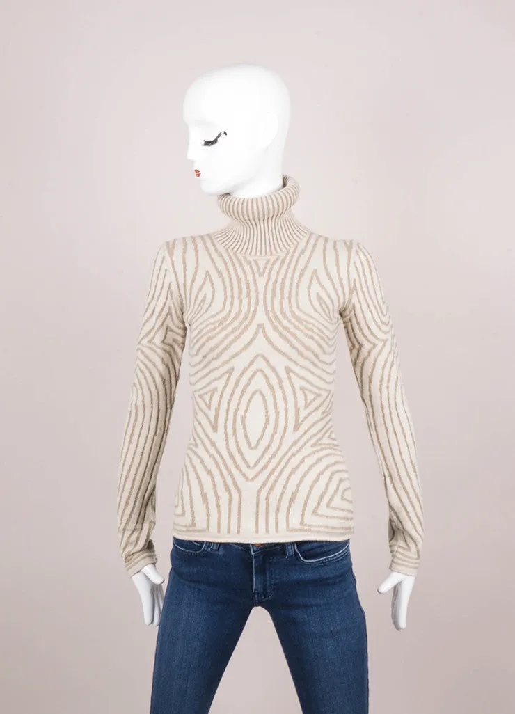 New With Tags Cream and Grey Textured Knit Padded Turtleneck Sweater