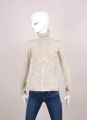 New With Tags Cream and Grey Textured Knit Padded Turtleneck Sweater