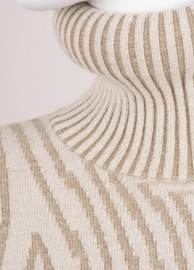 New With Tags Cream and Grey Textured Knit Padded Turtleneck Sweater